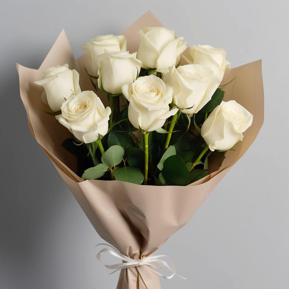 Букет 9 Белых роз Эдлесс Лав в Чегеме