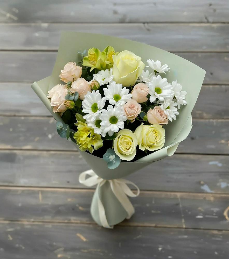 Букет цветов из: Альстромерии, Розы и Хризантемы в Чегеме