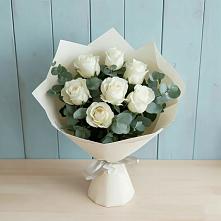 Букет Белые розы в Эвкалипте #REPLACE_PRED# Чегеме