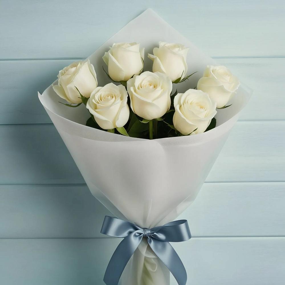 Букет 7 Белых роз Эдлесс Лав в Чегеме